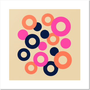 DROPS Polka Dots Rings Geometric Mid-Century Abstract in Retro Midnight Blue Orange Fuchsia Hot Pink - UnBlink Studio by Jackie Tahara Posters and Art